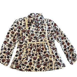Free press floral print blouse size XS with bow and embroidered trim